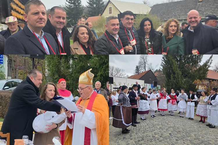 Martinje v Kumrovcu okupilo mnoštvo ljubitelja dobre kapljice i hrane – kumovi na krštenju mošta Valentina Pakračić Jambrek i Marin Štritof