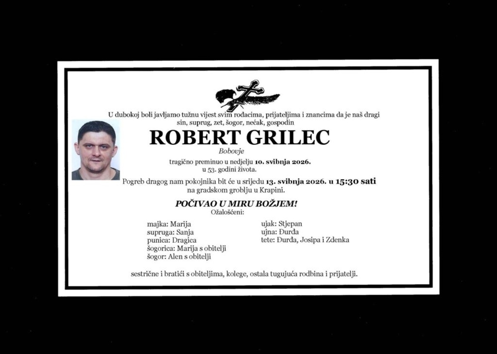 Poznat datum posljednjeg ispraćaja Roberta Grilca: Zagorje se oprašta od dugogodišnjeg voditelja krim policije