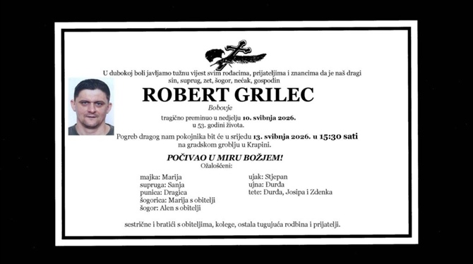 Poznat datum posljednjeg ispraćaja Roberta Grilca: Zagorje se oprašta od dugogodišnjeg voditelja krim policije