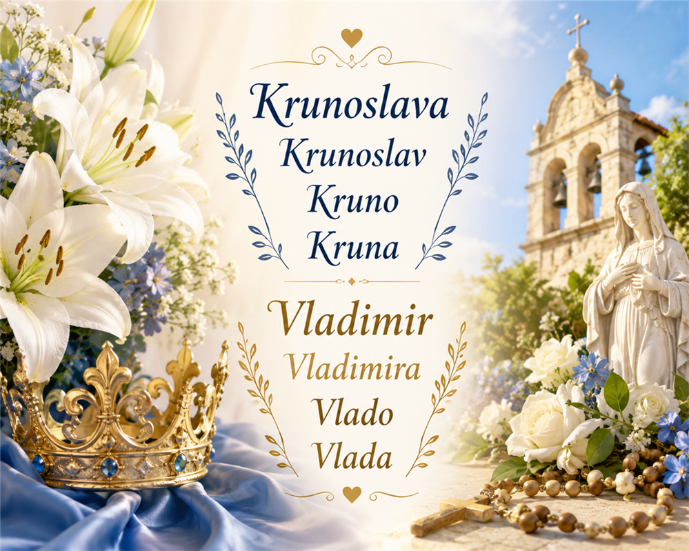 Danas imendan slave Krunoslava, Kruna, Krunoslav, Kruno, Vladimir, Vladimira, Vlado, Vlada