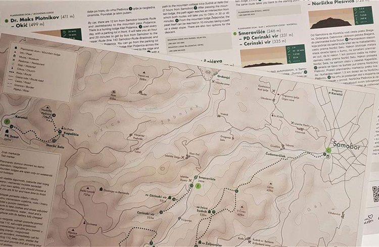 Turistička karta samoborskih planinarskih ruta na recikliranom papiru